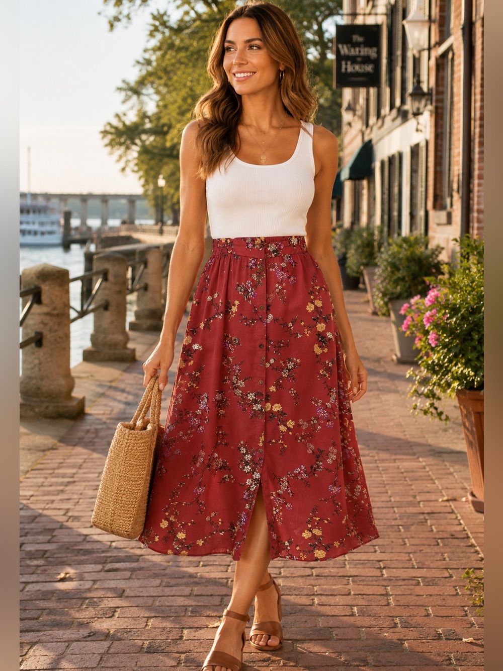 Xhilaration Womens Skirt Sz S Long Floral Shorts Button Front Dark Rose Pink